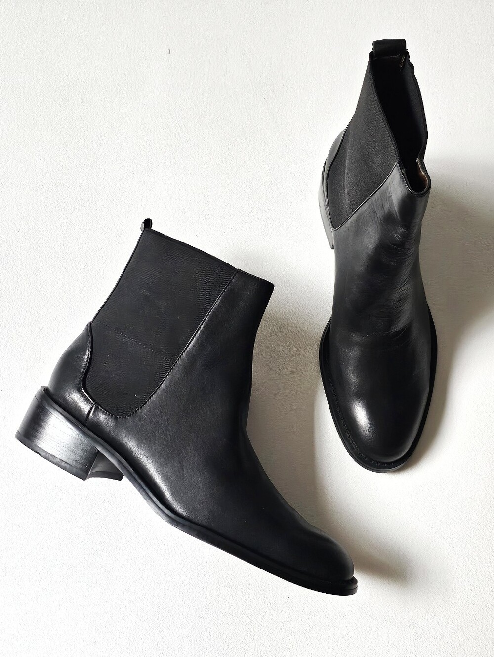 PAZZO Anguish Black Real Leather Chelsea Ankle Boots Women's Size 8 Block Heel